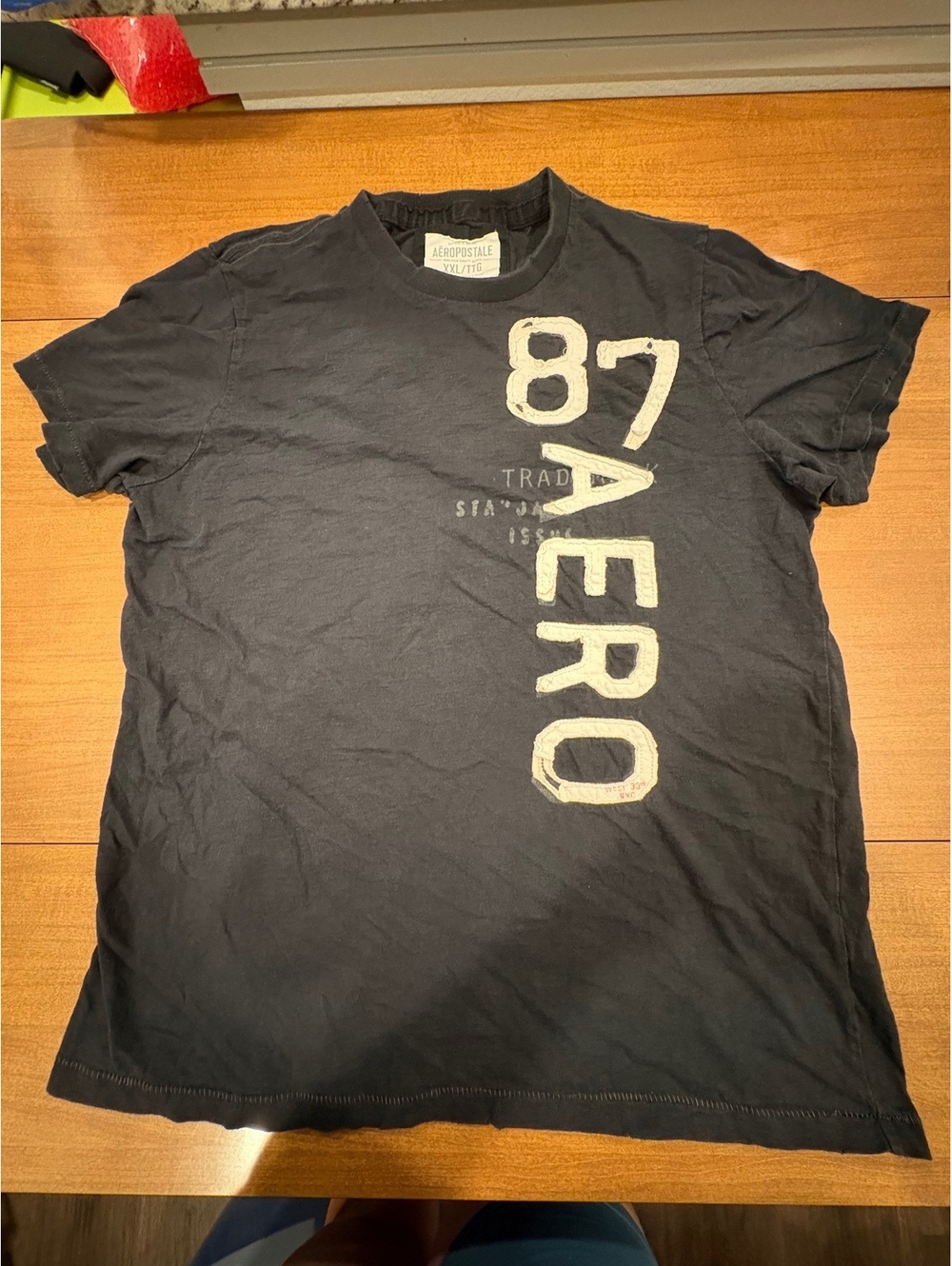Y2K Aeropostale Men's XXL Black Cotton T-Shirt with 87 Aero Logo